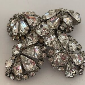 Large Vintage Domed Clear Rhinestone Pot Metal Brooch